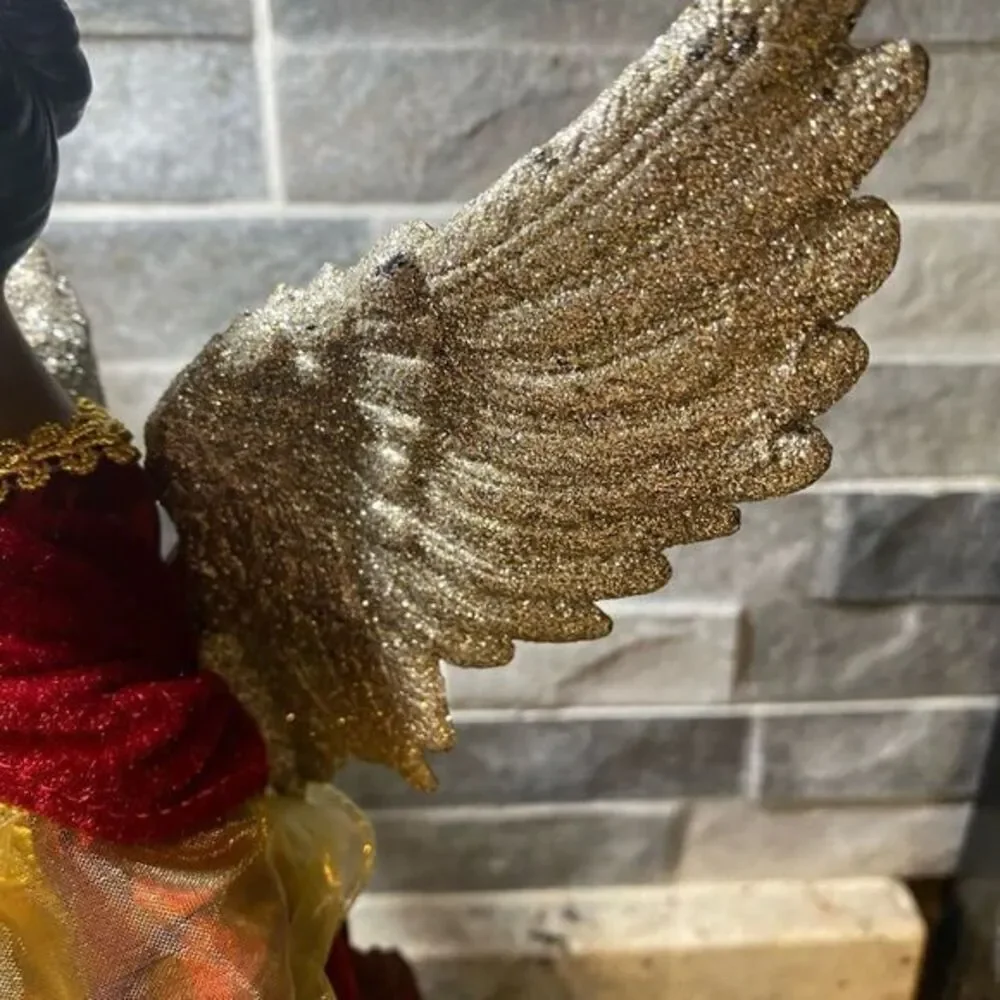 17” Dark Skin Red Velvet Robe‎ Christmas Tree Topper / Figurine